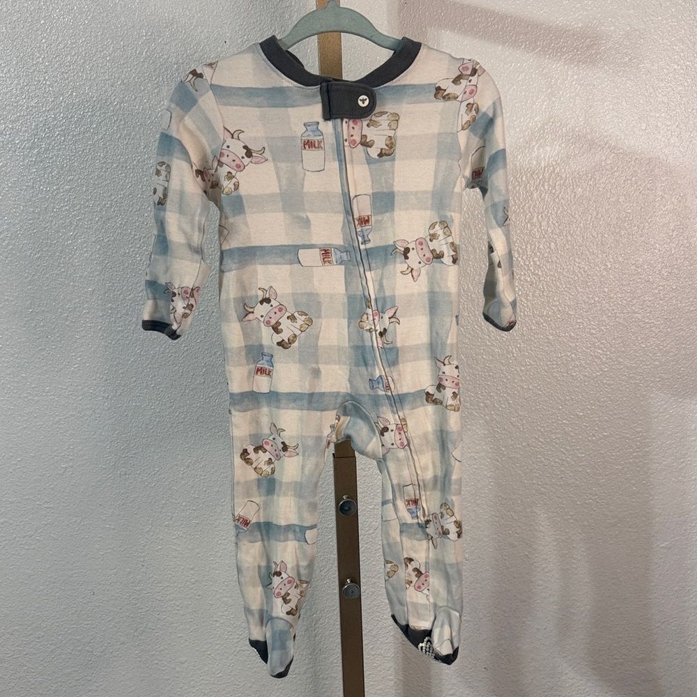Burt's Bees- Blue and White cow Checkered Kids Footie- 0-3months